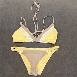 Chic Yellow and Tan Bikini Set reversible